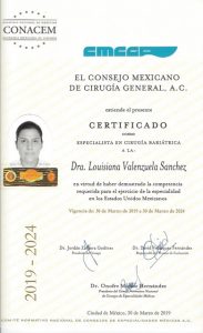 Dra Valenzulea Bariatric Board Certification